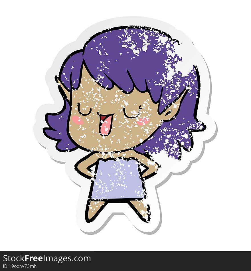 distressed sticker of a cartoon elf girl