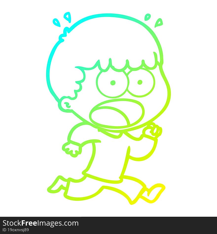 cold gradient line drawing cartoon shocked man running away