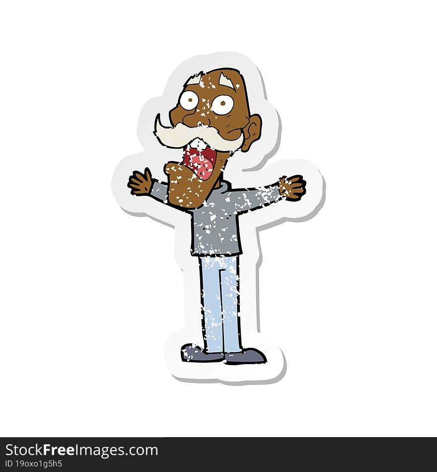 retro distressed sticker of a cartoon stressed old man