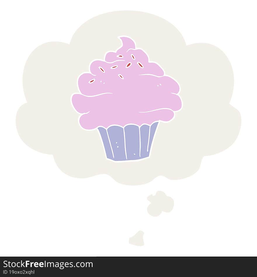 cartoon cupcake with thought bubble in retro style