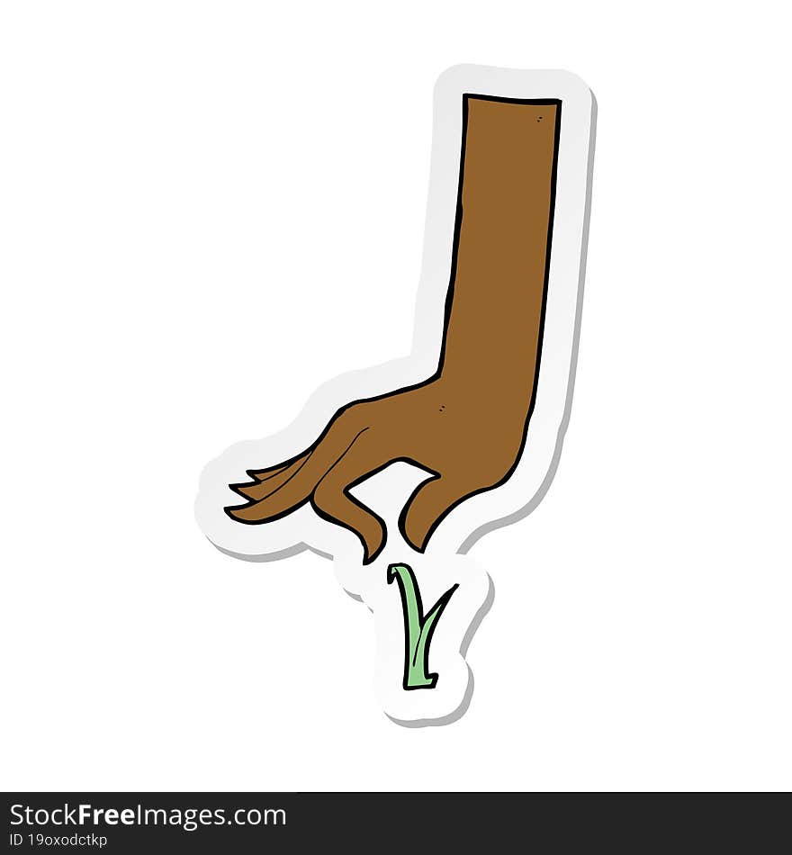 sticker of a cartoon hand picking blade of grass