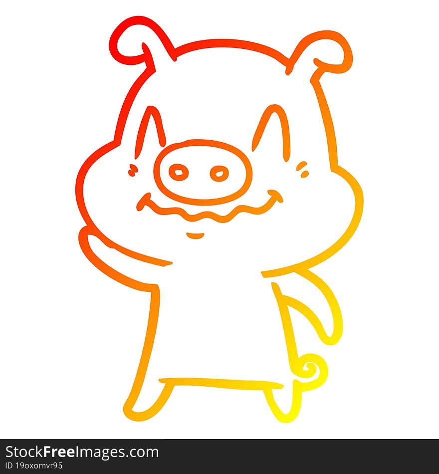 warm gradient line drawing of a nervous cartoon pig