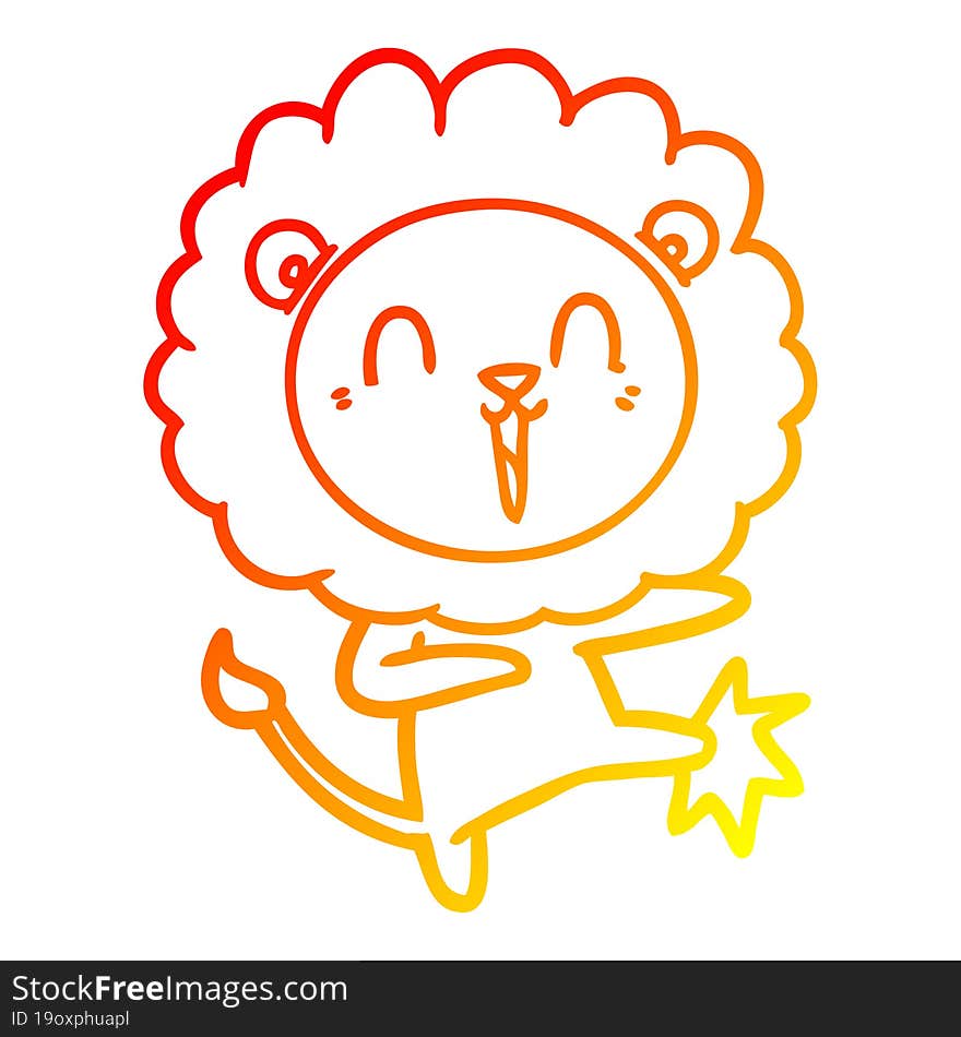 warm gradient line drawing of a laughing lion cartoon