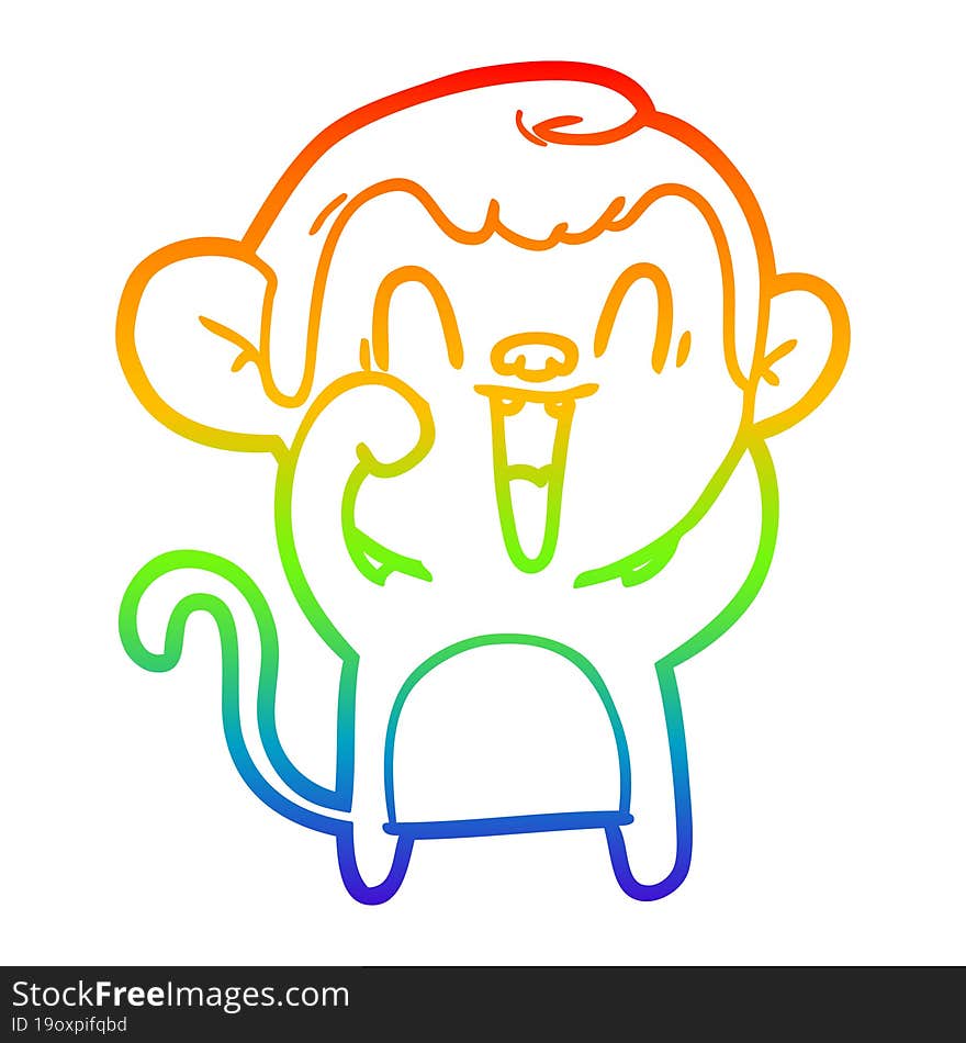 rainbow gradient line drawing of a cartoon laughing monkey