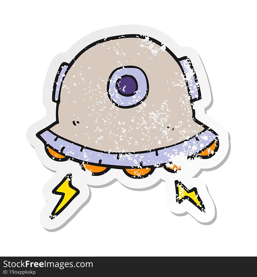 distressed sticker of a cartoon UFO