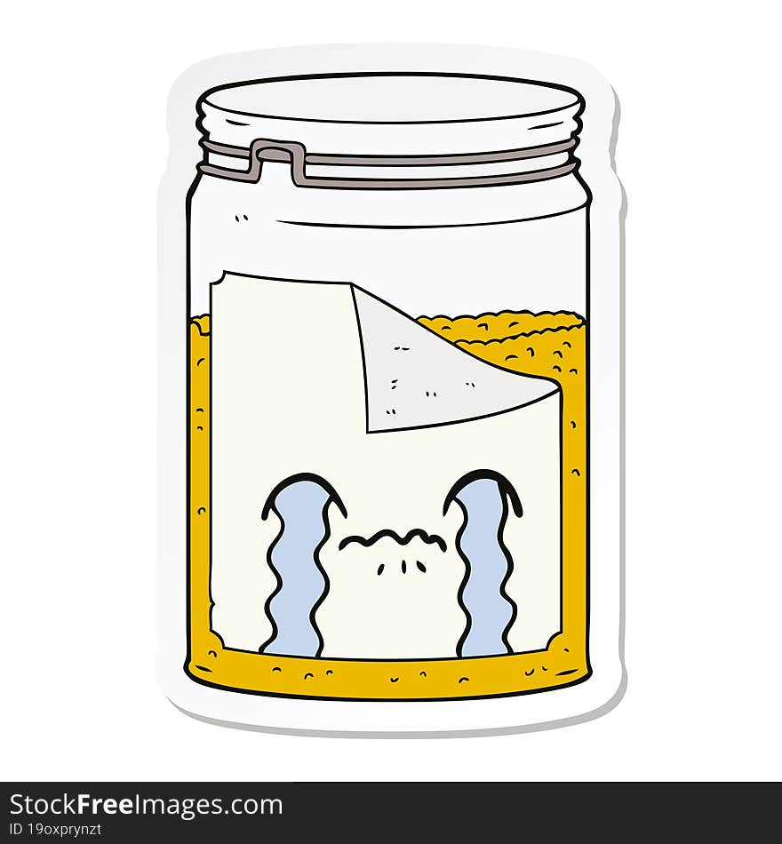 sticker of a cartoon glass jar crying