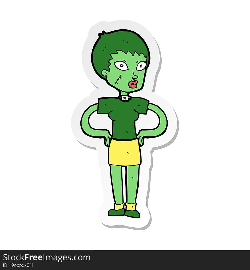 Sticker Of A Cartoon Halloween Girl