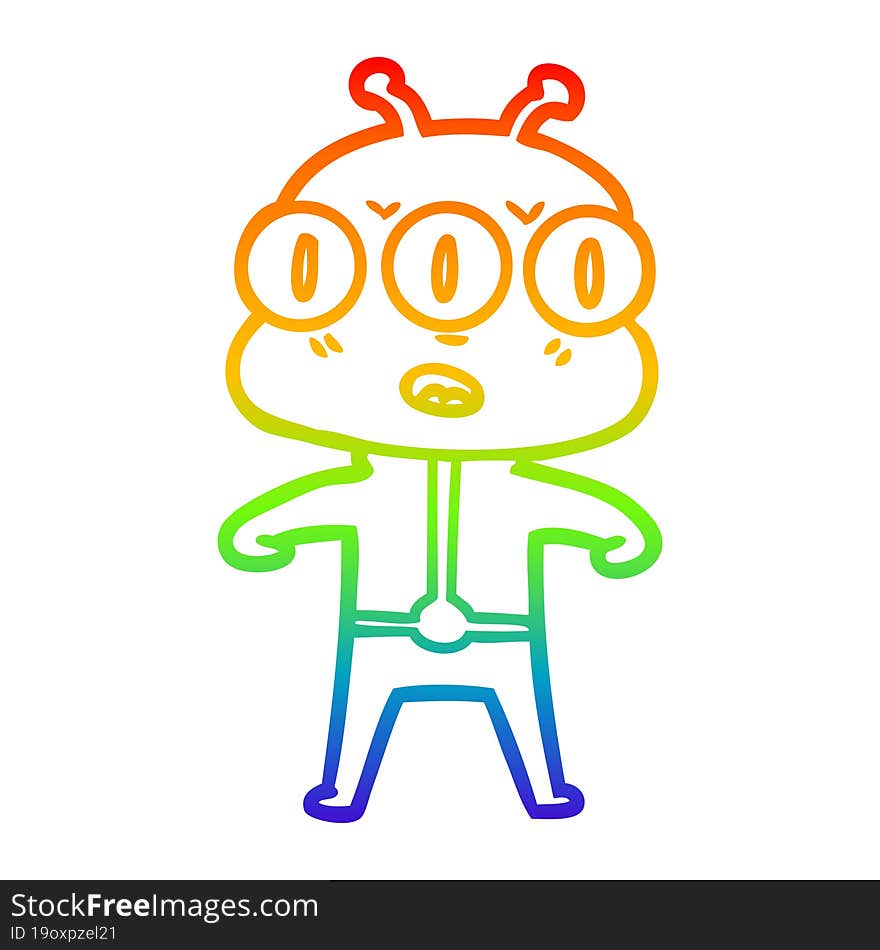 rainbow gradient line drawing cartoon three eyed alien