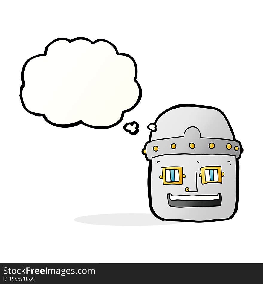 cartoon robot head with thought bubble