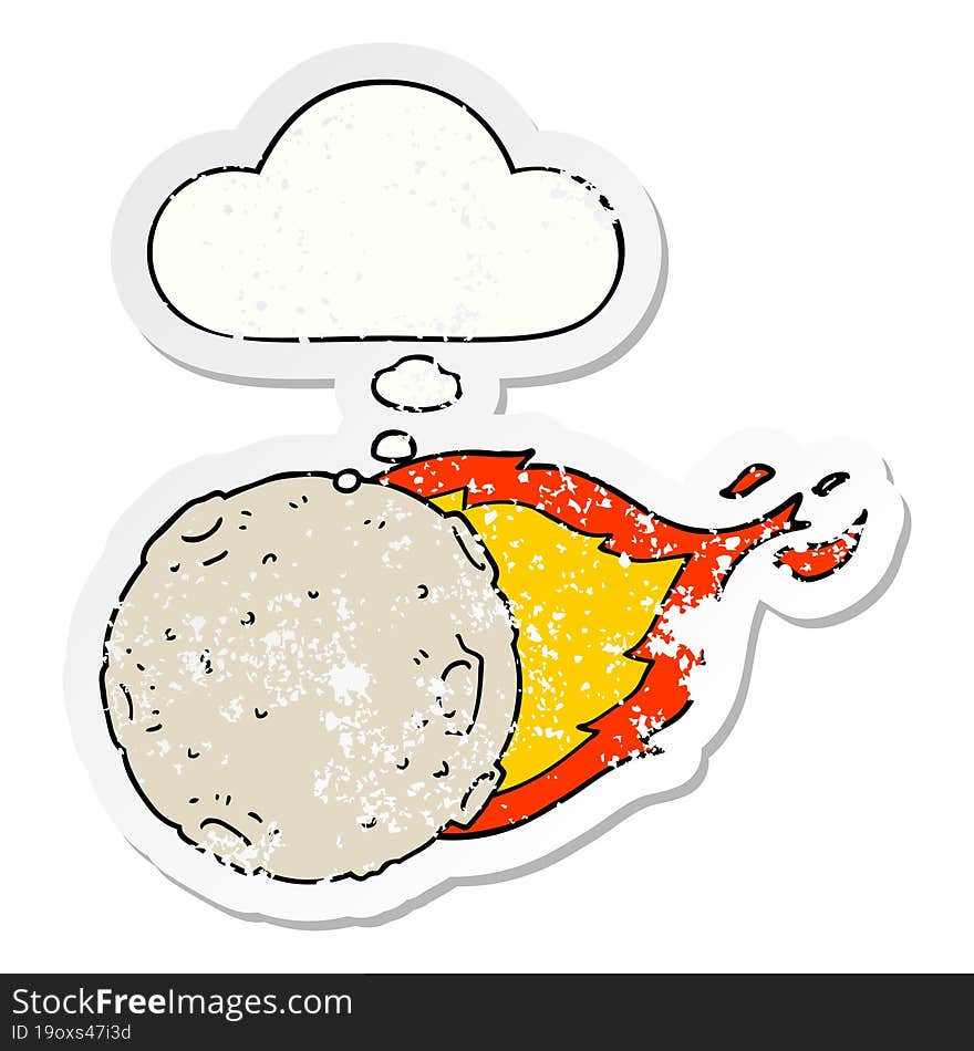 cartoon meteorite and thought bubble as a distressed worn sticker