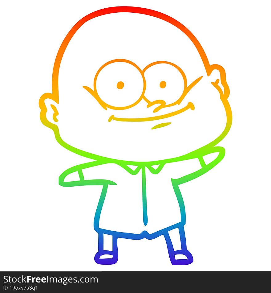 rainbow gradient line drawing cartoon bald man staring