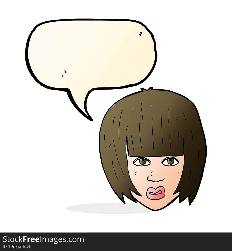 Cartoon Annoyed Girl With Big Hair With Speech Bubble