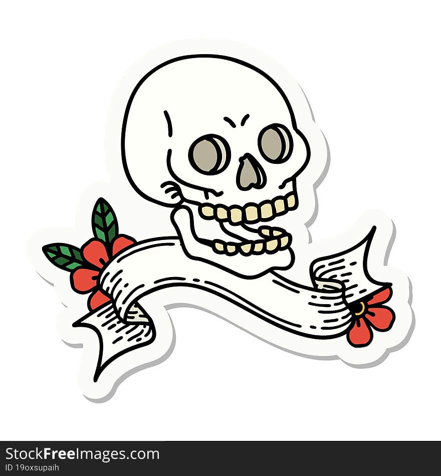 Tattoo Sticker With Banner Of A Skull