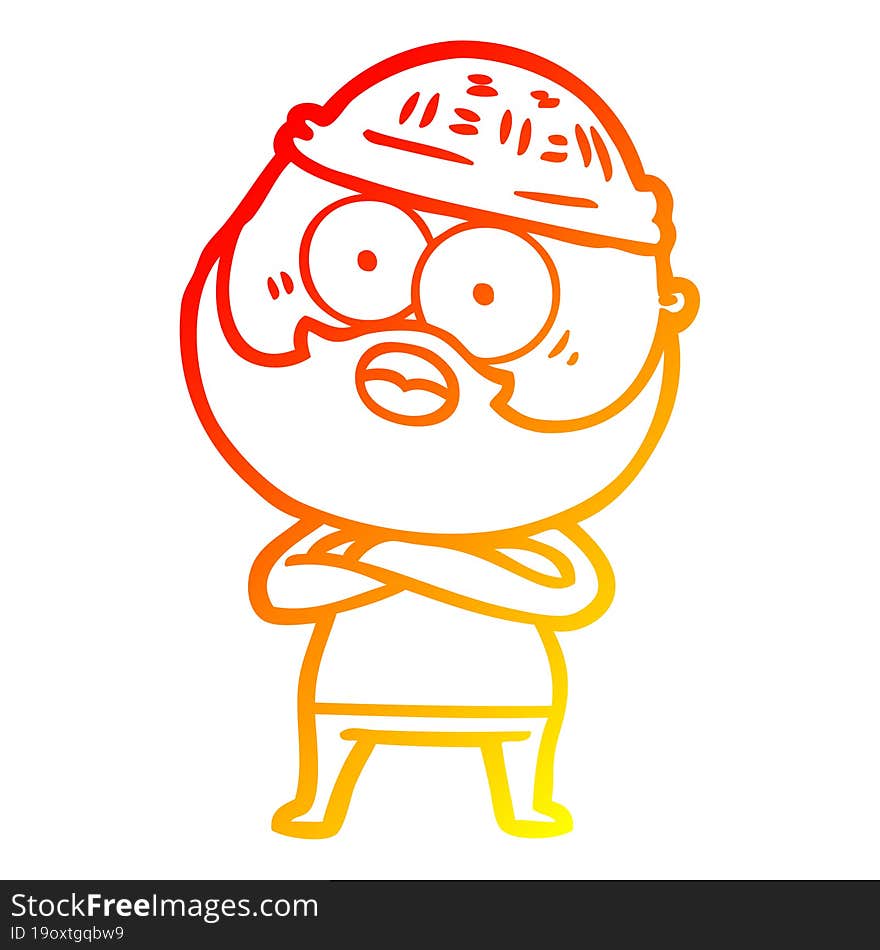 warm gradient line drawing cartoon surprised bearded man