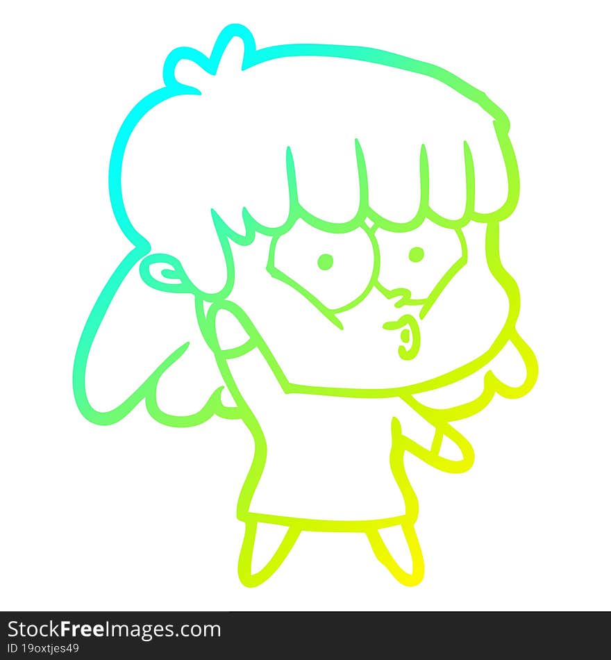 cold gradient line drawing cartoon whistling girl