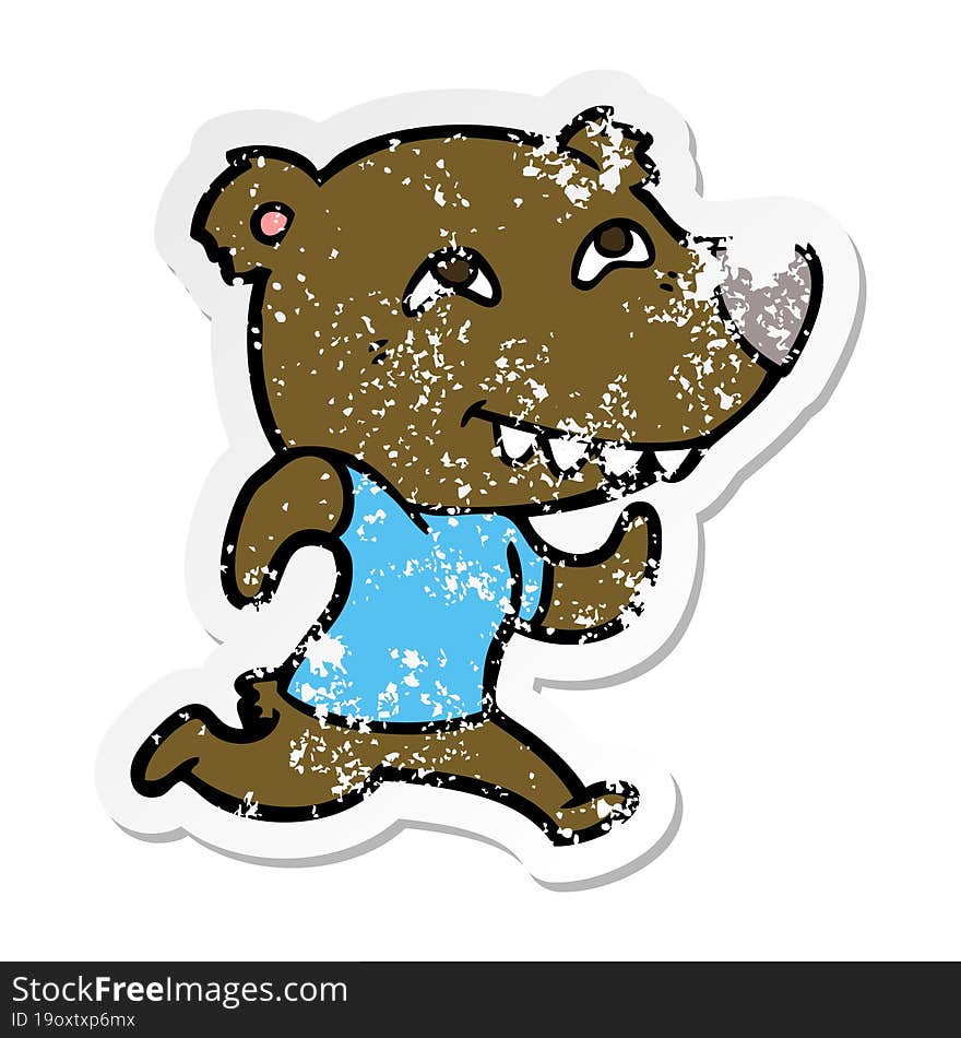 Distressed Sticker Of A Cartoon Bear Running