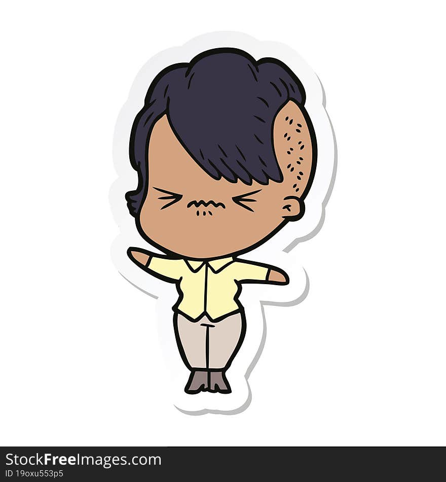 sticker of a cartoon annoyed hipster girl