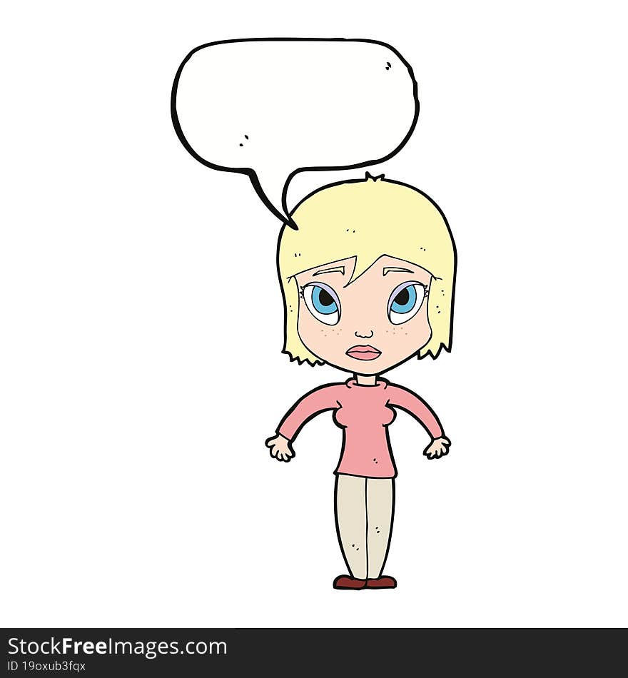 Cartoon Woman Shrugging Shoulders With Speech Bubble