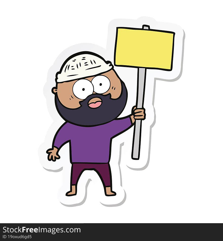 sticker of a cartoon bearded man with signpost