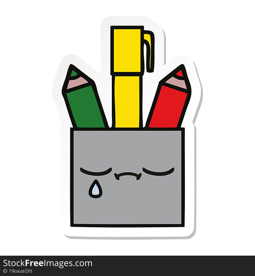 sticker of a cute cartoon pencil pot