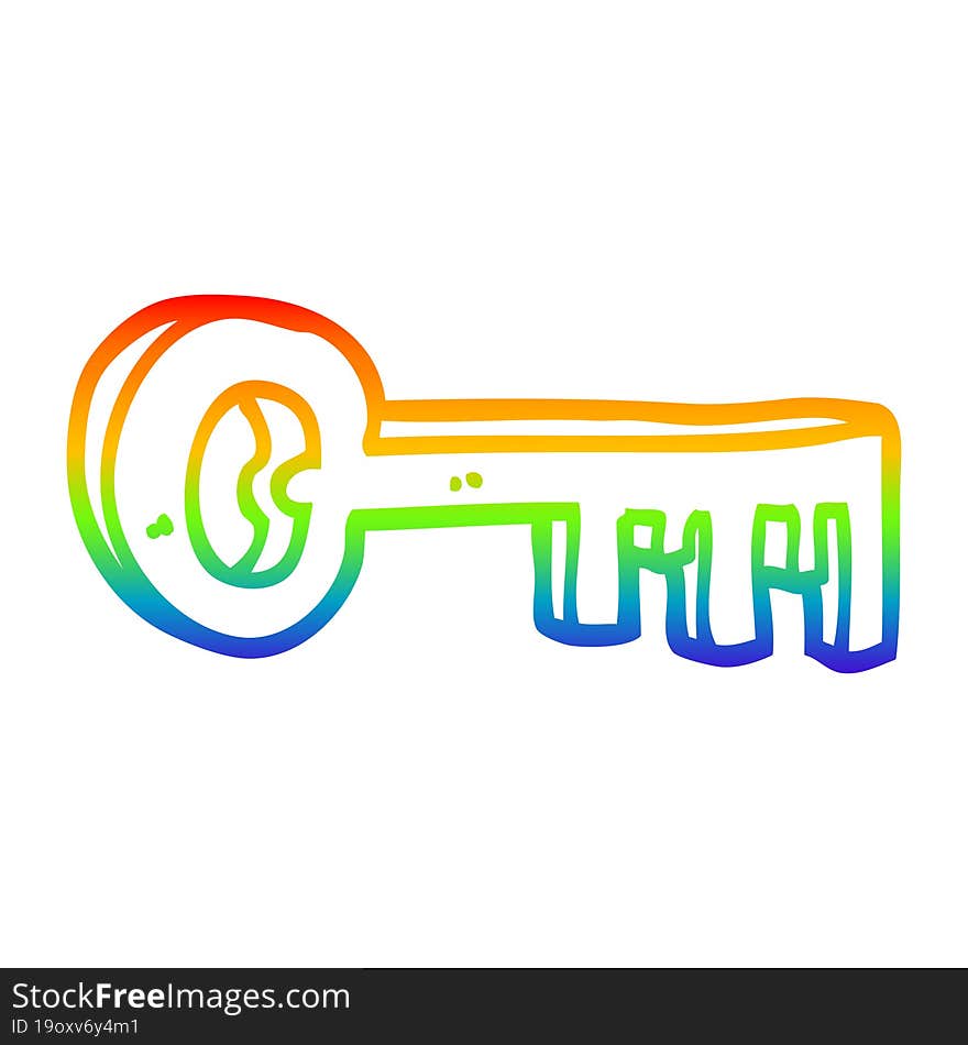 rainbow gradient line drawing cartoon gold key