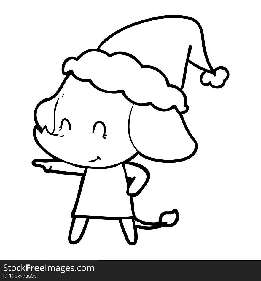 Cute Line Drawing Of A Elephant Wearing Santa Hat