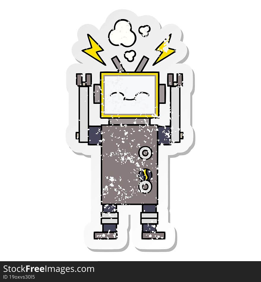 distressed sticker of a cute cartoon robot