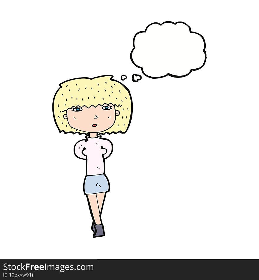 Cartoon Shy Woman With Thought Bubble