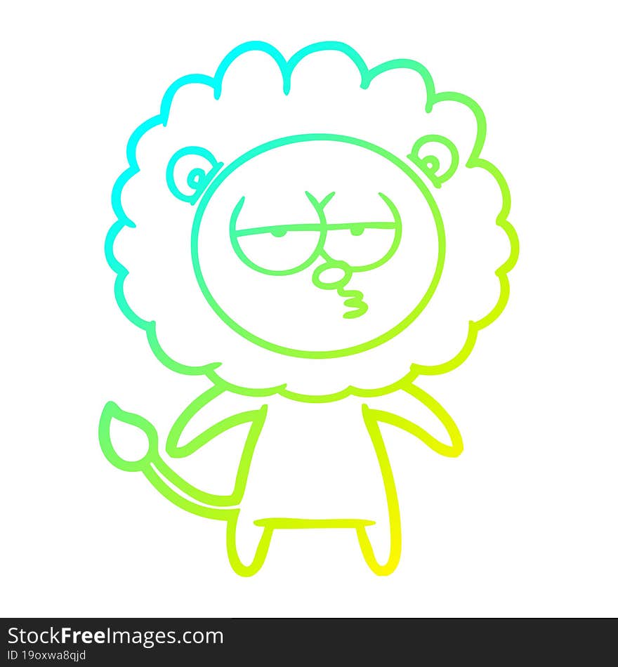 cold gradient line drawing cartoon bored lion