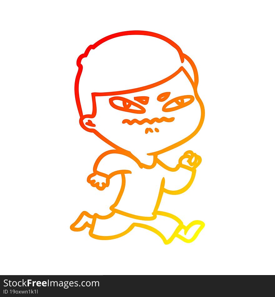 warm gradient line drawing of a cartoon angry man