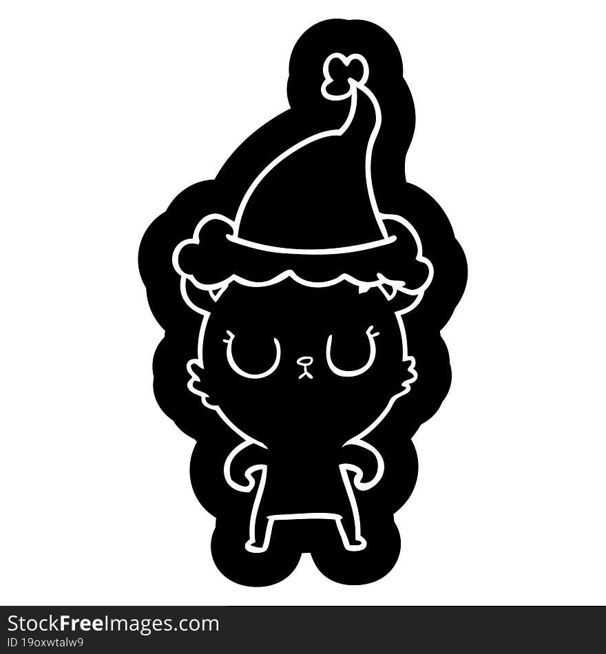 peaceful quirky cartoon icon of a bear wearing santa hat