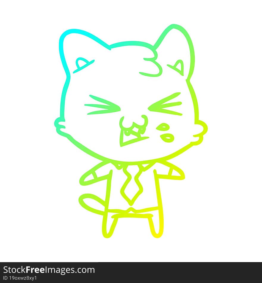 cold gradient line drawing cartoon cat hissing