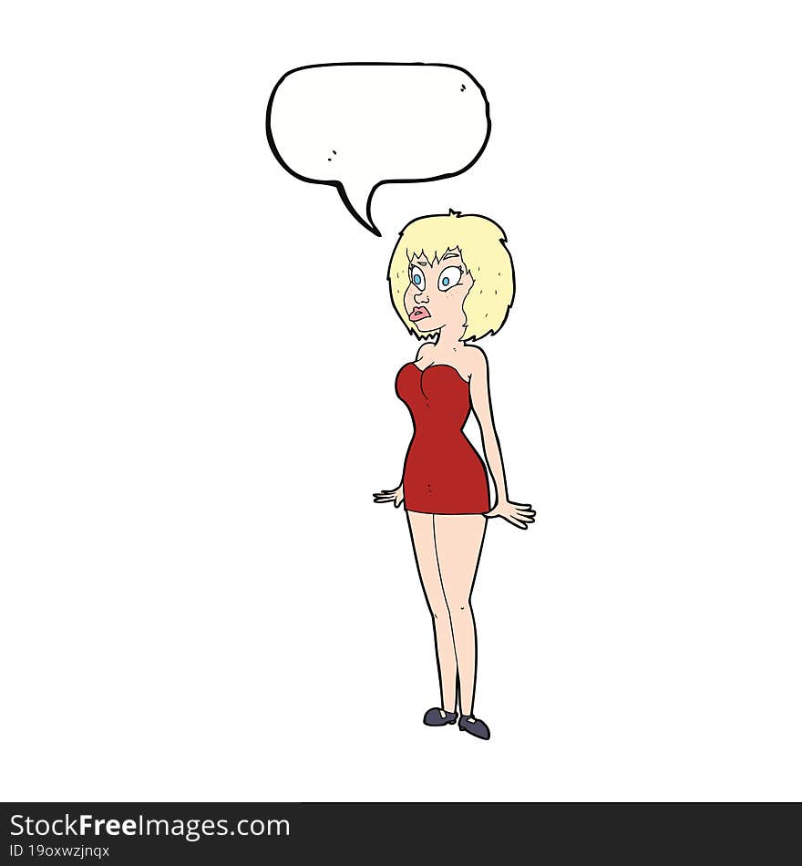 Cartoon Surprised Woman In Short Dress With Speech Bubble