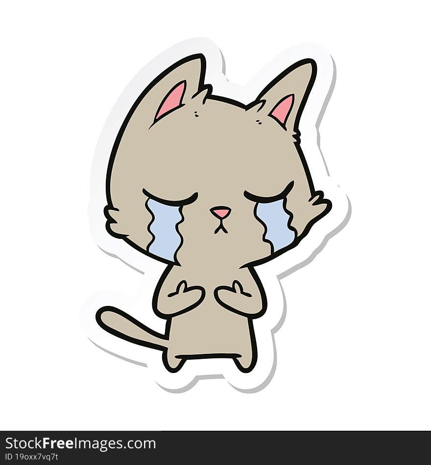 sticker of a crying cartoon cat