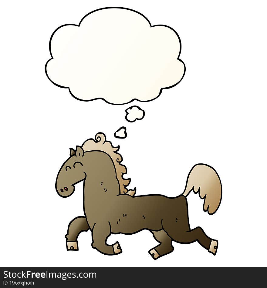 cartoon stallion and thought bubble in smooth gradient style