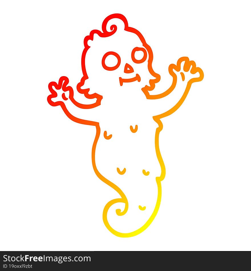 warm gradient line drawing of a cartoon spooky ghost