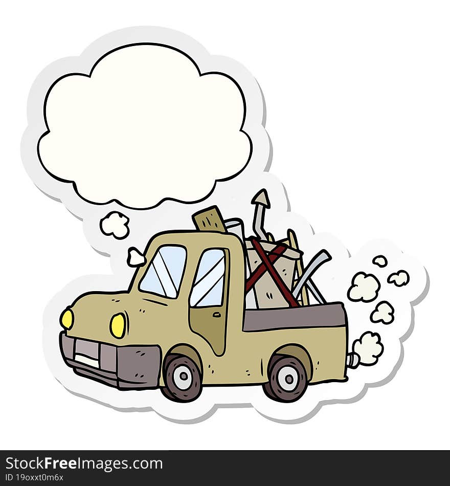 cartoon old truck with thought bubble as a printed sticker