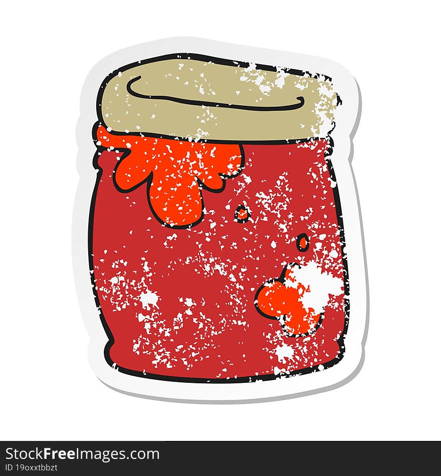 retro distressed sticker of a cartoon jar of jam