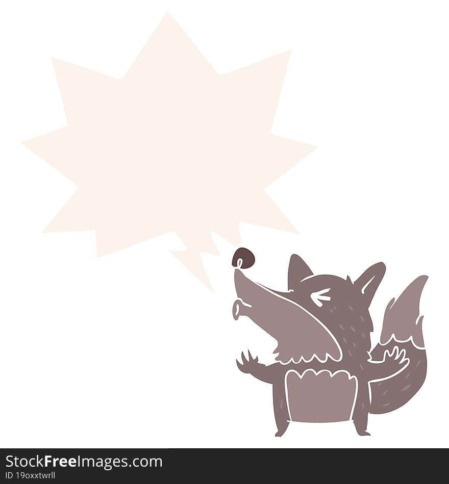 cartoon halloween werewolf howling and speech bubble in retro style