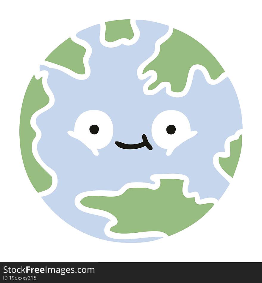 flat color retro cartoon planet earth