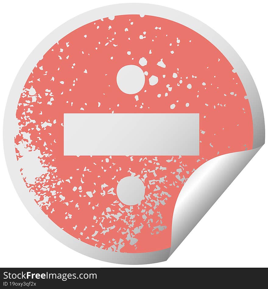 distressed circular peeling sticker symbol of a division symbol