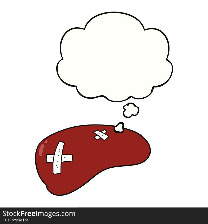 cartoon repaired liver with thought bubble. cartoon repaired liver with thought bubble