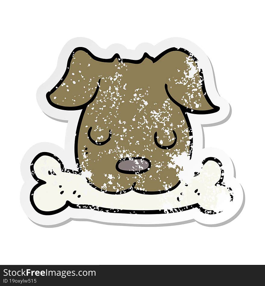 distressed sticker of a cartoon dog with bone