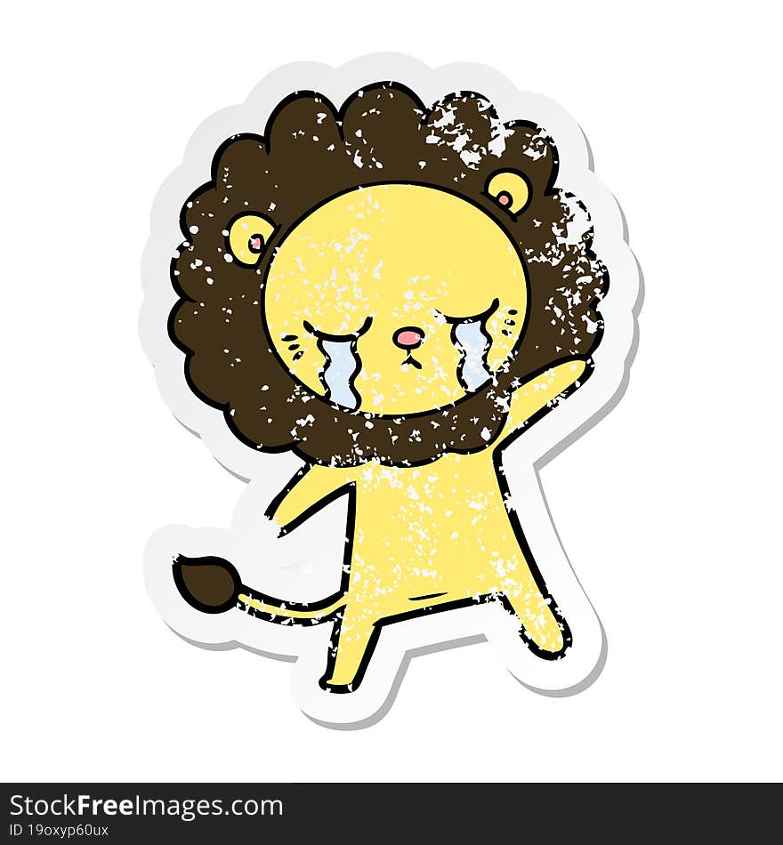 Distressed Sticker Of A Crying Cartoon Lion