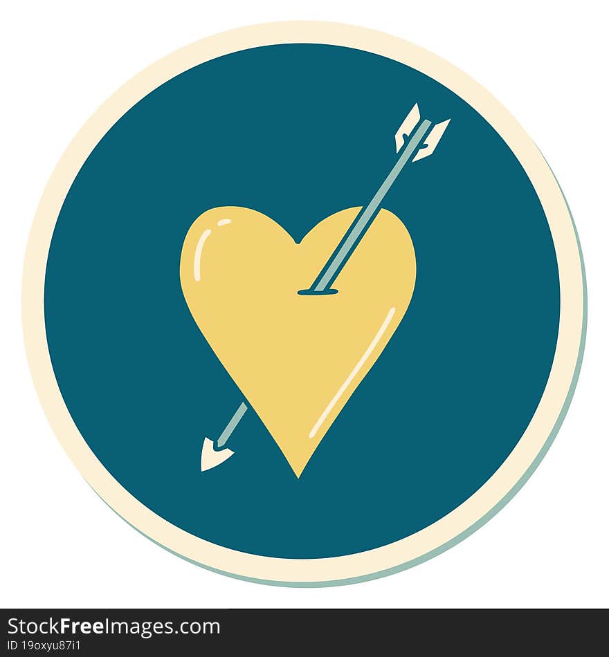 sticker of tattoo in traditional style of an arrow and heart. sticker of tattoo in traditional style of an arrow and heart