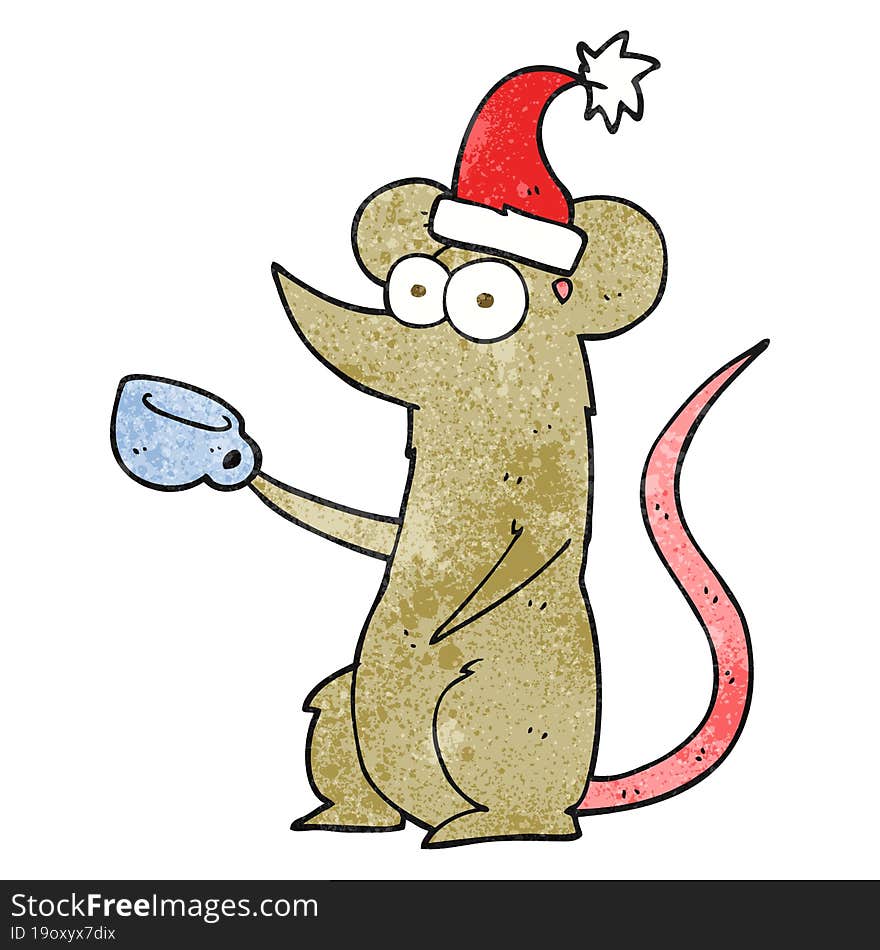 Textured Cartoon Mouse Wearing Christmas Hat