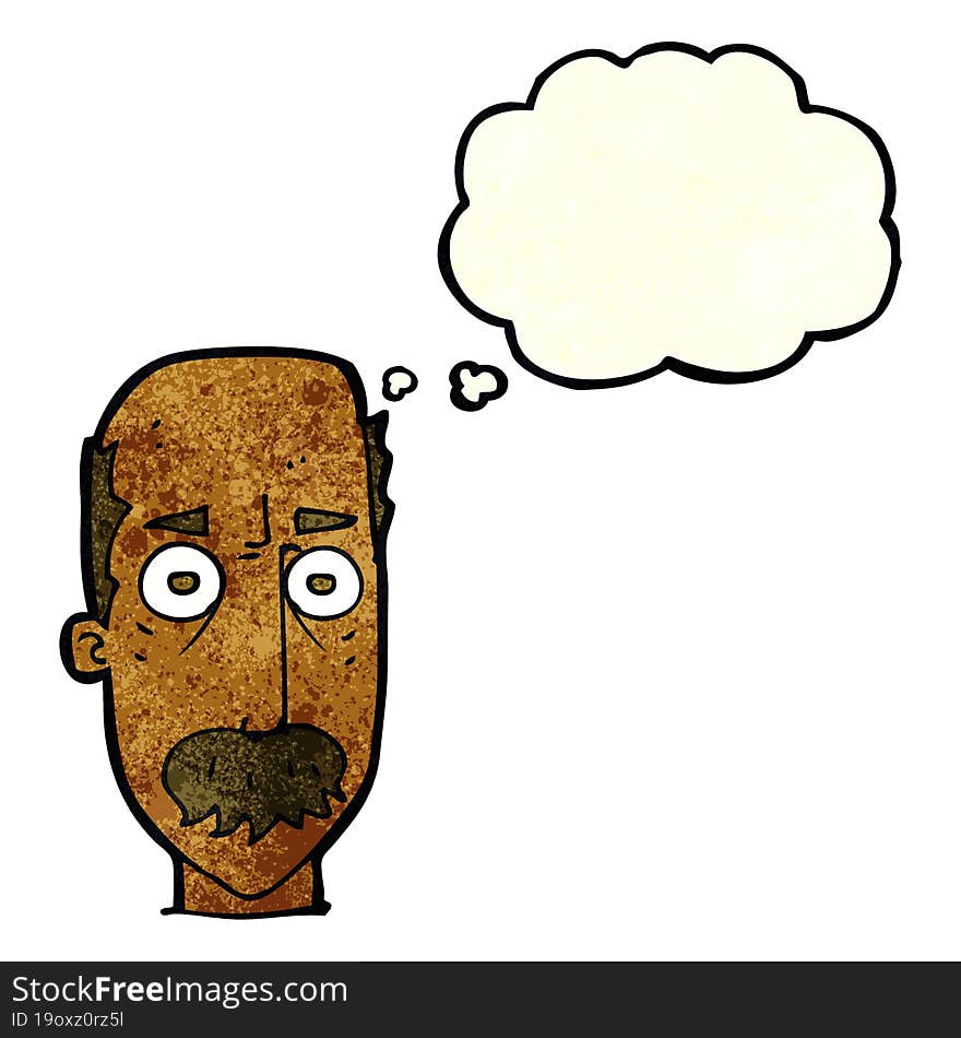 cartoon man with mustache with thought bubble