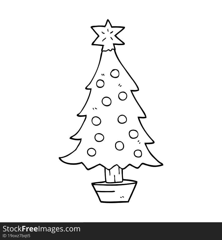 Line Drawing Cartoon Christmas Tree