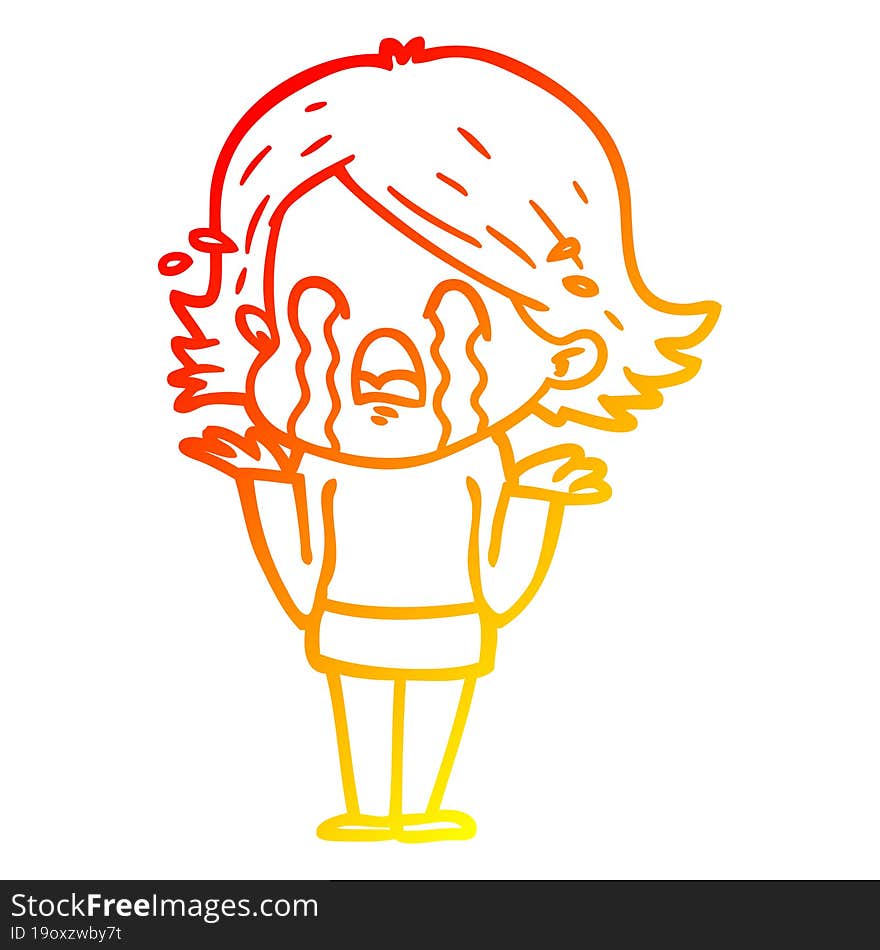 warm gradient line drawing of a cartoon woman crying