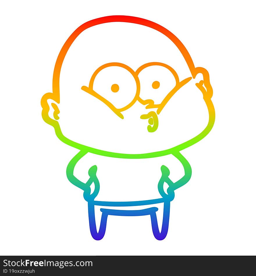 rainbow gradient line drawing cartoon bald man staring